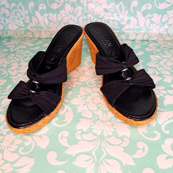 Italian Shoemakers Shoes - ITALIAN SHOEMAKERS STRETCH CREPEBEAD ACCENT WEDGE SANDALS. Size 7